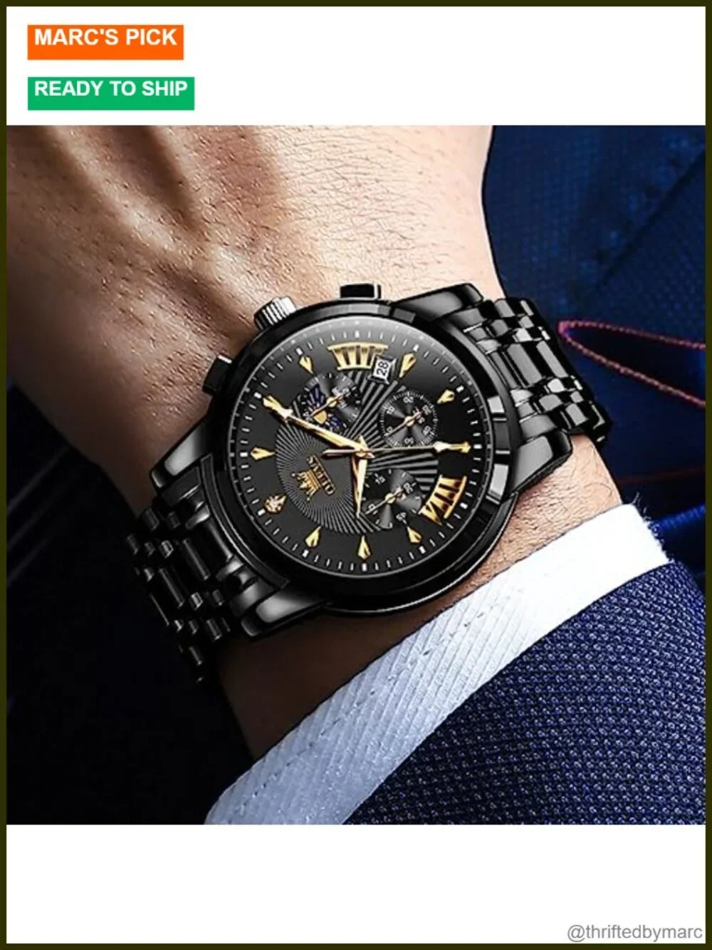 Stainless Steel Chronograph Watch with Calendar Quartz Movement Luminous